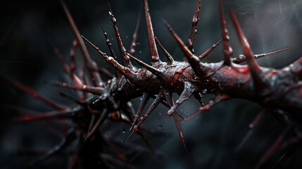 Silhouette of thorn wreath as symbol of death and resurrection of Jesus Christ. Close up. - obrazy, fototapety, plakaty