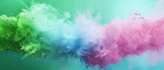 Fototapeta na wymiar reezing motion of colorful powder exploding on a isolated pastel background Copy space creates an abstract and vibrant texture