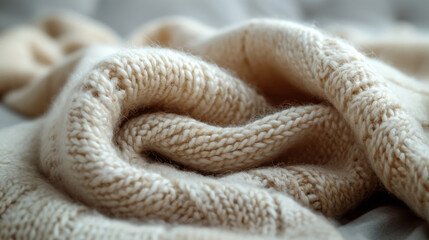The Rich Texture Of A Knitted Wool Blanket Is Highlighted By The Caressing Natural Light
