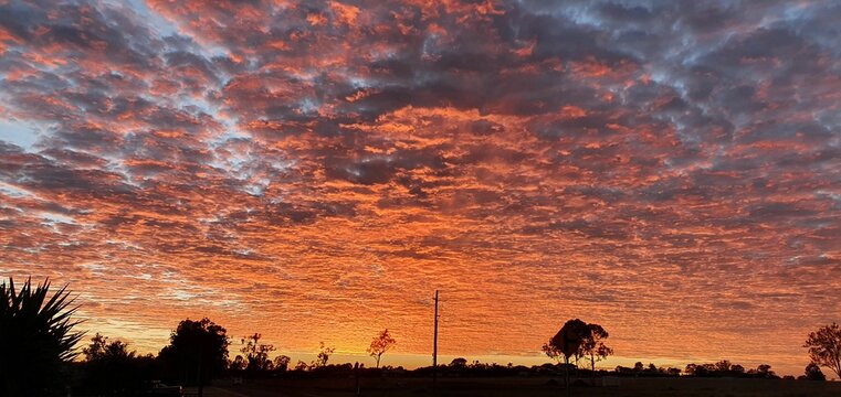 Morining, sunrise, early, Australian, sun, sky, orange, clouds, beautiful
