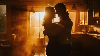 couple dancing together in a sunlit room, lost in each other's arms as they move to the music of their love.