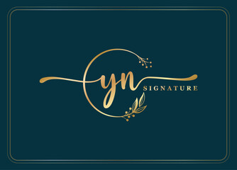 luxury gold signature initial YN logo design isolated leaf and flower