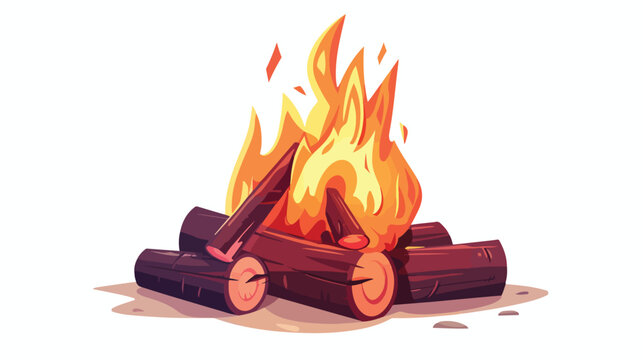 Burning campfire or bonfire on wooden logs isolated 