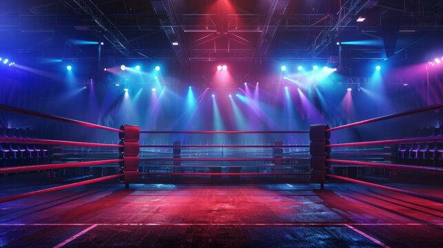 Empty ring boxing arena background generative ai