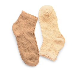 Different basic color socks on white background