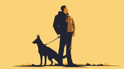 Vector silhouette of a man with a dog. 2d flat cart