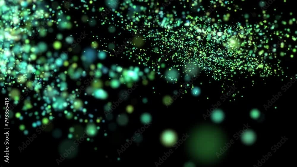 Poster 4k bokeh lights. green holiday motion background. glowing particle abstract. 2160p 60fps. exploding 