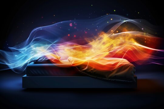 Stylish Contemporary Bedroom Environment with Serene Atmosphere: Innovative Sleep Solutions Controlled for Dynamic Aesthetics and Sleep Aid.