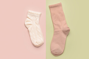 Basic socks on color background