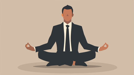 Businessman meditating in lotus pose. flat vector illustration