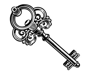 Vintage key on a white background. Illustration in retro style. Key to success
