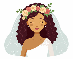 Beautiful bride with a wreath of roses on her head