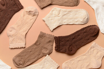 Basic color socks on beige background
