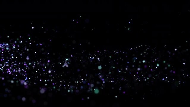 4K Bokeh lights. Holiday motion background. Glowing particle abstract. 2160p 60fps. Exploding particles. 3d rendering. Isolated on black effect. 2025 Trend footage. Colorful vibrant.