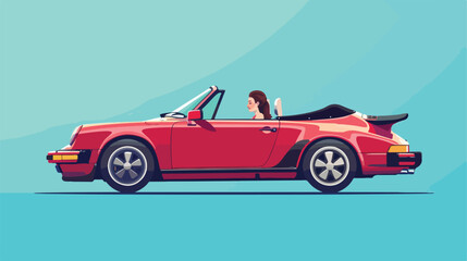 Cabriolet with driver woman side view . Vector flat 