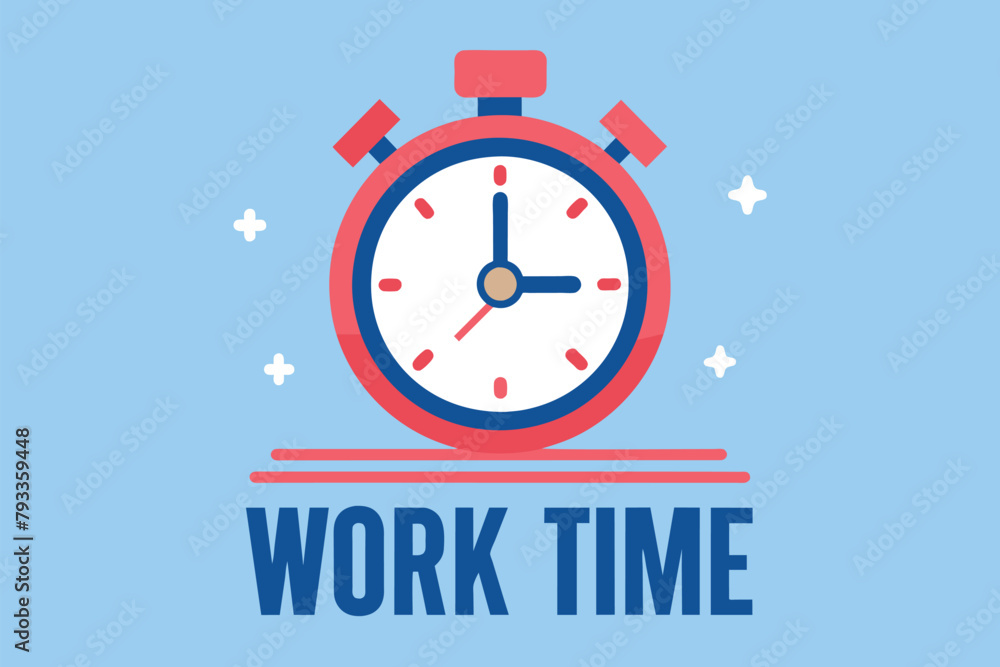 Poster minimalist clock displaying the words work time in a simple design, work on time, simple and minimal