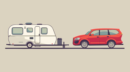 Car and trailers caravan isolated. Vector flat style