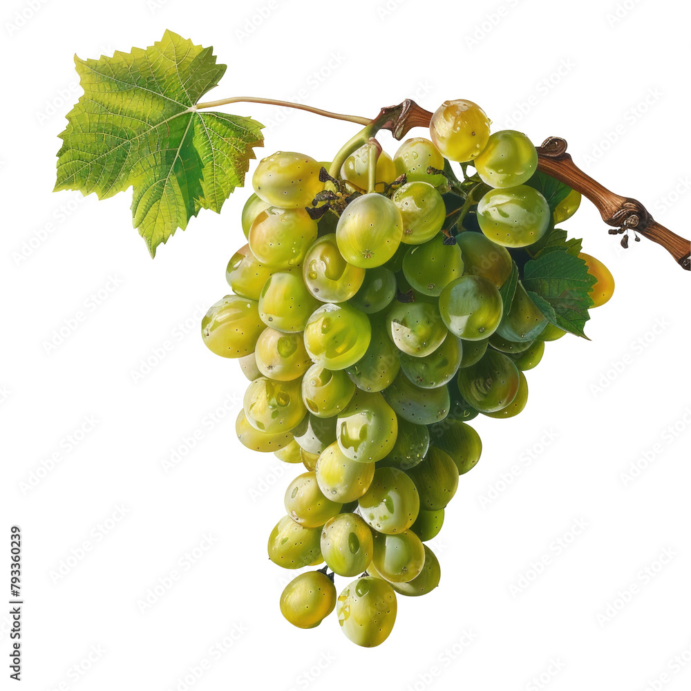 Poster a vibrant green grape hanging from a branch set against a transparent background