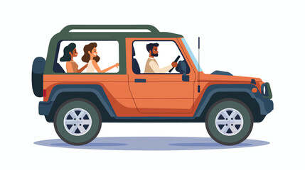 Car CUV with young man and woman inside. Vector flat