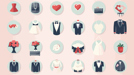 Vector wedding color flat icon set. Elegant style d