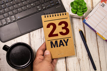 23 May text with blackboard background for calendar. And may is the fifth month of the year
