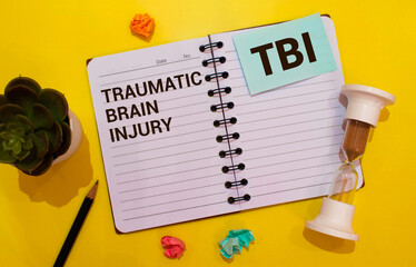 TBI traumatic brain injury symbol. Concept words TBI traumatic brain injury