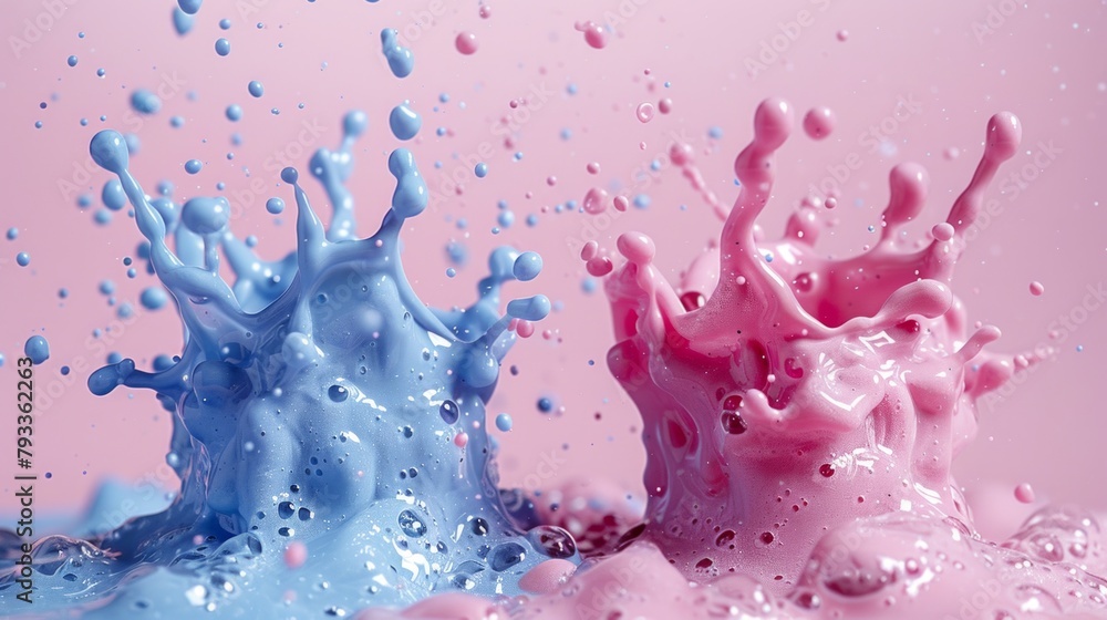 Poster two vibrant streams of blue and pink liquid collide and blend together in a mesmerizing display of m