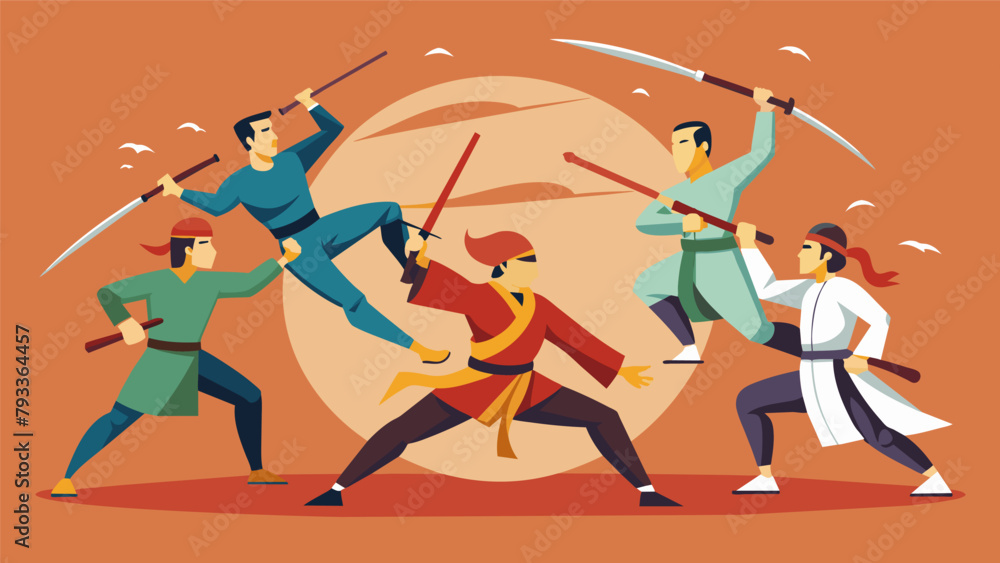 Poster with precision and control a group of martial artists enter the ring for a dynamic demonstration of 
