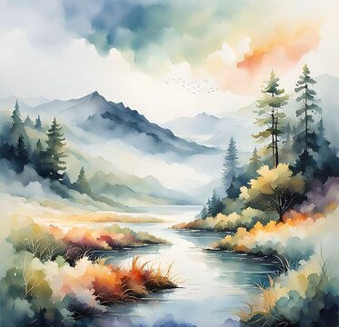beautiful watercolor landscape 