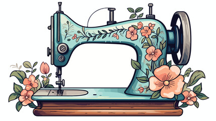 Vintage Floral Sewing Machine Clipart 2d flat carto