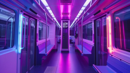 Vibrant Purple and Blue Subway Car With Neon Lights