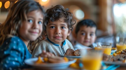Young Mexican boy and girl Having Breakfast together at home
