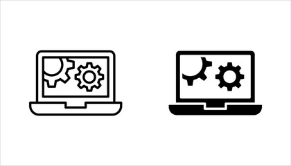 Technical support icon set. Computer service. Gears on screen laptop. vector illustration on white background