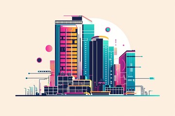Stylized cityscape with geometric shapes and a pastel color palette, perfect for themes related to urban design and modern architecture.
