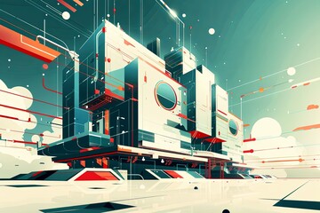 This abstract illustration of a futuristic structure inspires visions of advanced civilizations and architectural innovation. - obrazy, fototapety, plakaty