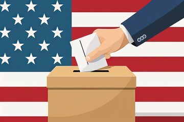 A person voting in front of the American flag, suitable for content on U.S. elections and civic engagement.