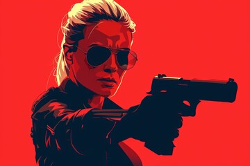 A gripping illustration of a femme fatale in action, perfect for modern noir graphics, thriller book covers, or edgy artwork.
