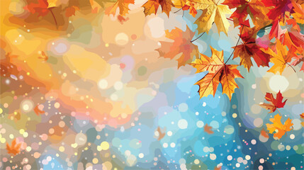 illustration of colorful autumn maple leaves on bokeh