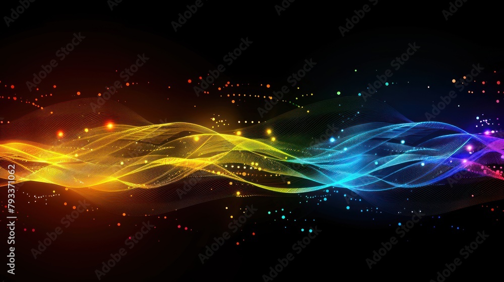 Poster abstract digital technology background, abstract yellow waves - data flow concept.digital technology