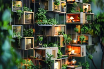 A high rise birdhouse resembling a miniature luxury apartment building.