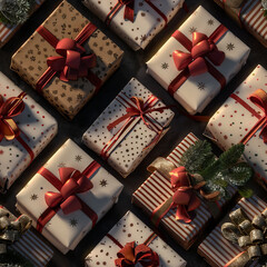 Seamless pattern of wrapped gifts