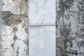 Three different textures of concrete are shown, with one being the most worn