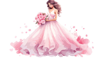 Watercolor Beautiful Pink Bride 2d flat cartoon vac