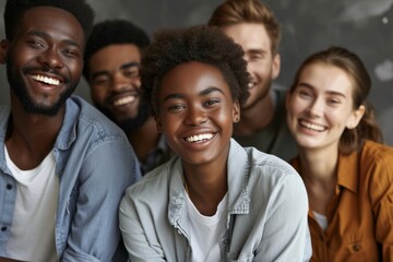 Portrait of group of happy young multiethnic people looking at camera