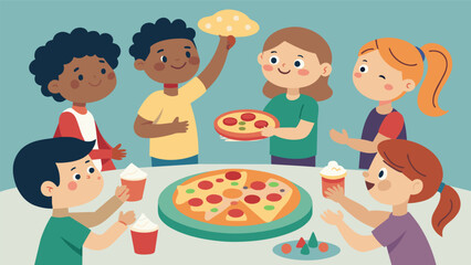 A group of children create their own unique pizza toppings exercising their freedom to choose on this special day.
