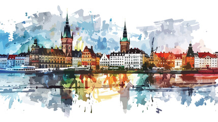 Landmark of Copenhagen Capital of Denmark. Watercolor - obrazy, fototapety, plakaty