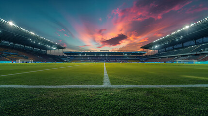 Football Field Under Radiant Sunset Sky