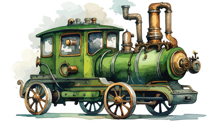 Fototapeta na wymiar Watercolor Clipart Green Steampunk 2d flat cartoon