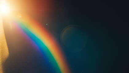 Obraz premium Rainbow Lens Optical Flare Film Dust Overlay Effect Vintage Abstract Bokeh Light Leaks Photo Retro Camera Defocused Blur Reflection Bright Sunlights. Use Screen Overlay Mode for Photo Processing.