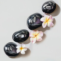 Seamless pattern of plumeria flowers and spa stones